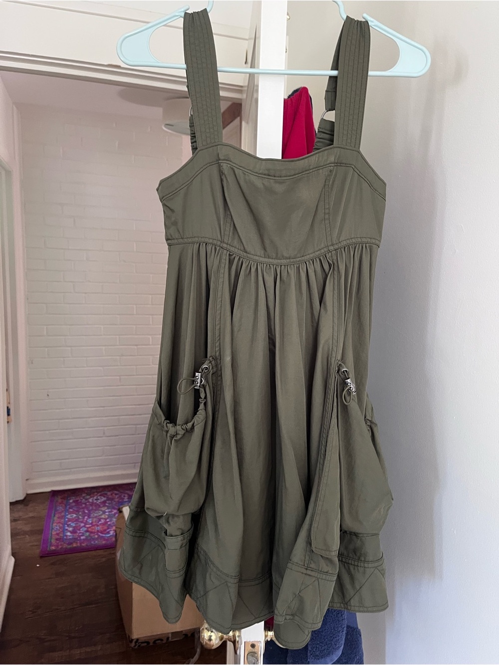 Anthro Pilcro Olive Green Sleeveless Sundress with Utility Pockets
